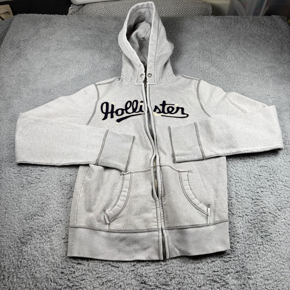 Vintage Y2K‎ Hollister Distressed Heavyweight Zip Hoodie Gray Men's Medium